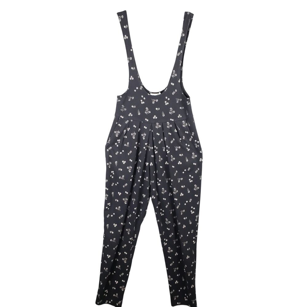 Vintage A. Byer‎ Size M Pleated Front Romper Black White Floral Cottagecore 90's